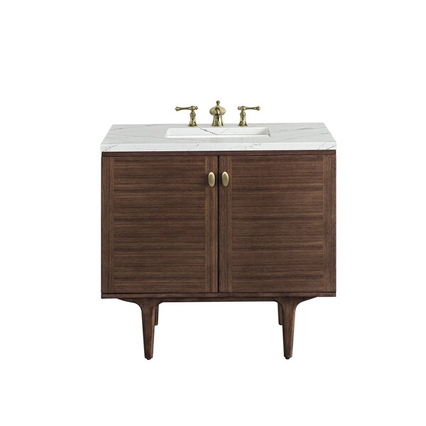 James Martin Vanities Amberly 36in Single Vanity, Mid-Century Walnut w/ 3 CM Ethereal Noctis Top 670-V36-WLT-3ENC - main